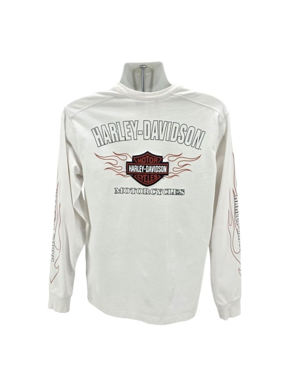 Harley Davidson Mens Medium Shirt Logo Patch Graphic Long Sleeve Crewneck Ivory